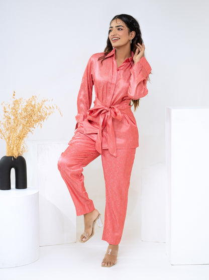 Tussar Jacquard Pink Co-Ord Set