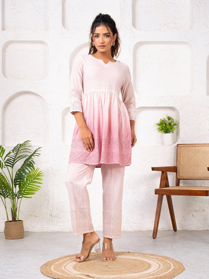 Cotton Shiffli Ombre Mauve Co-ord Set