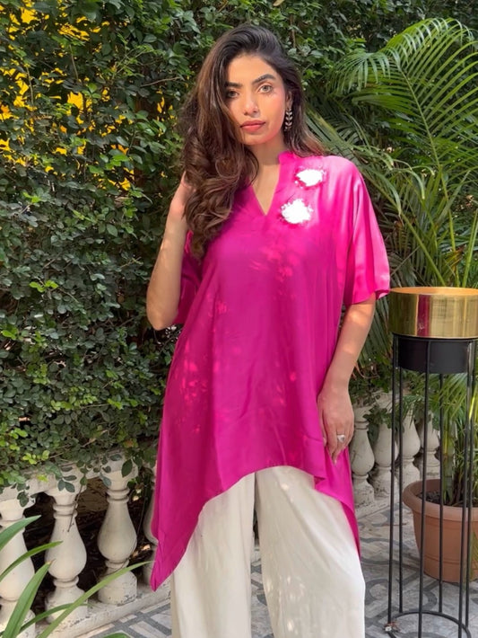 Pink Modal With Sequence Flower Detailing Co-Ord Set