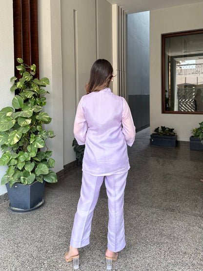 Lilac Summer Silk Co-ord Set With Cutwork Detailing