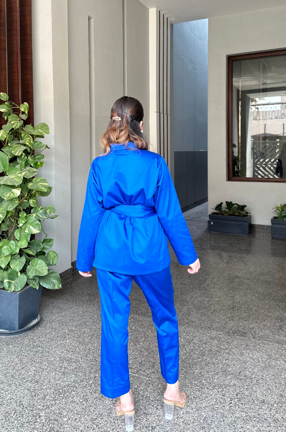 Royal Blue Italian Cotton Blazer Co-ord Set With Embroidery