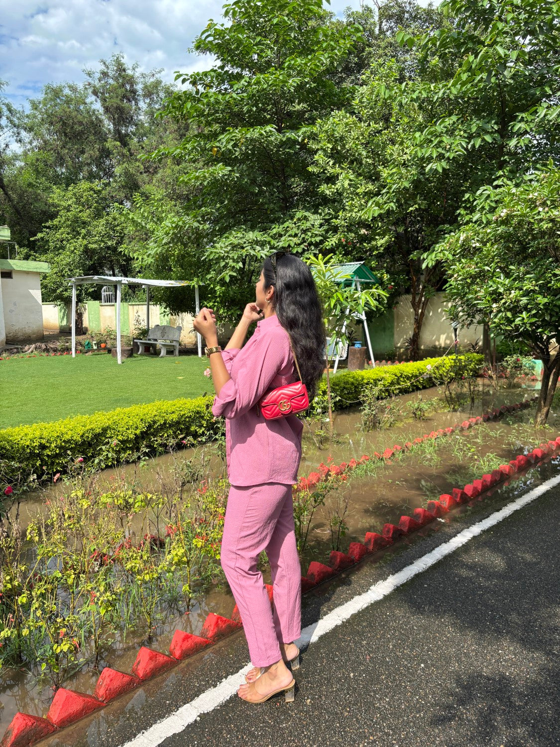 Italian Crepe Pink Palm Tree Co-Ord Set
