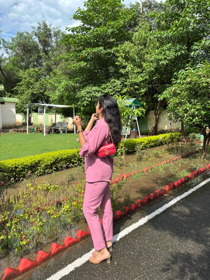 Italian Crepe Pink Palm Tree Co-Ord Set