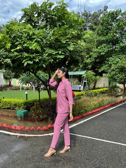 Italian Crepe Pink Palm Tree Co-Ord Set