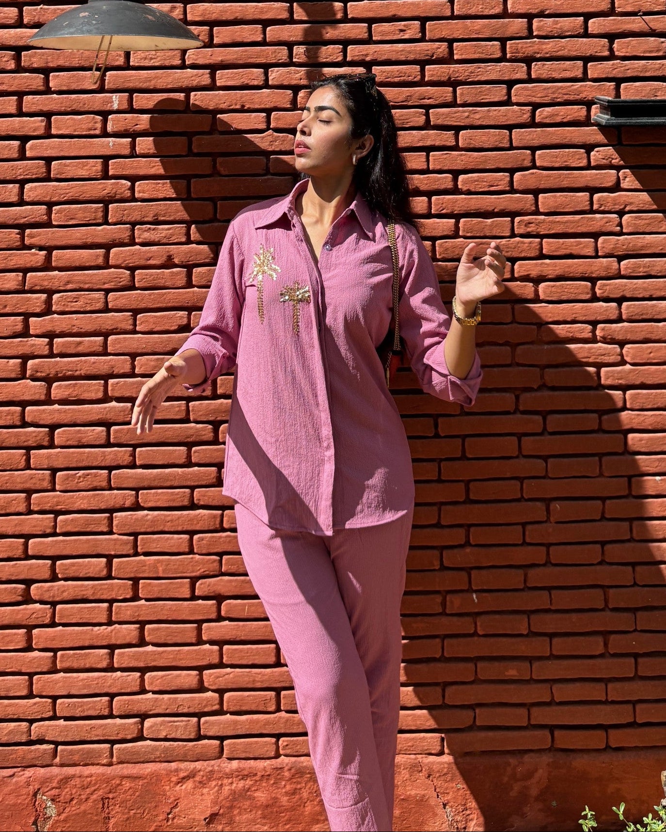 Italian Crepe Pink Palm Tree Co-Ord Set