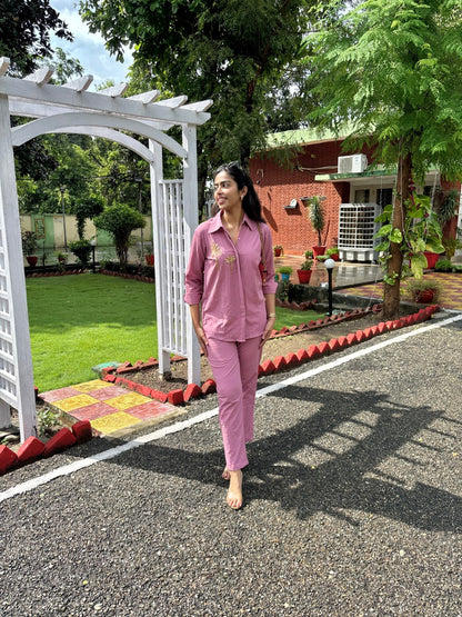 Italian Crepe Pink Palm Tree Co-Ord Set