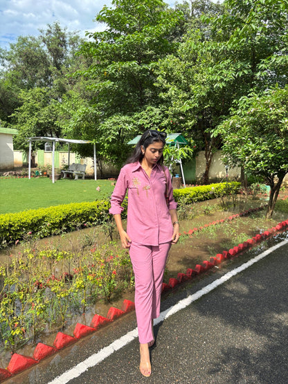 Italian Crepe Pink Palm Tree Co-Ord Set