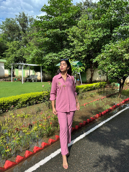 Italian Crepe Pink Palm Tree Co-Ord Set