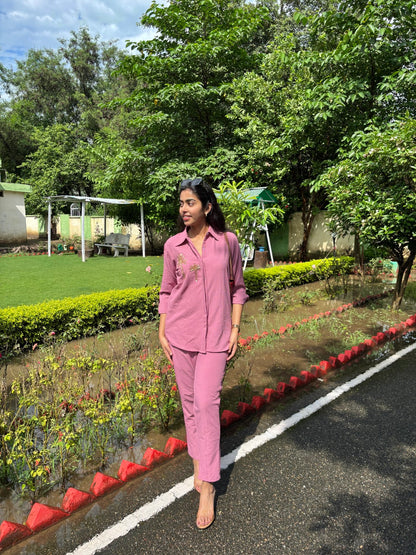 Italian Crepe Pink Palm Tree Co-Ord Set