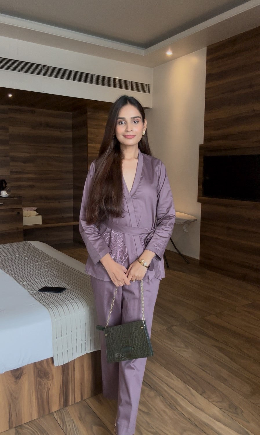 Brown Italian Cotton Blazer Co-ord Set With Embroidery