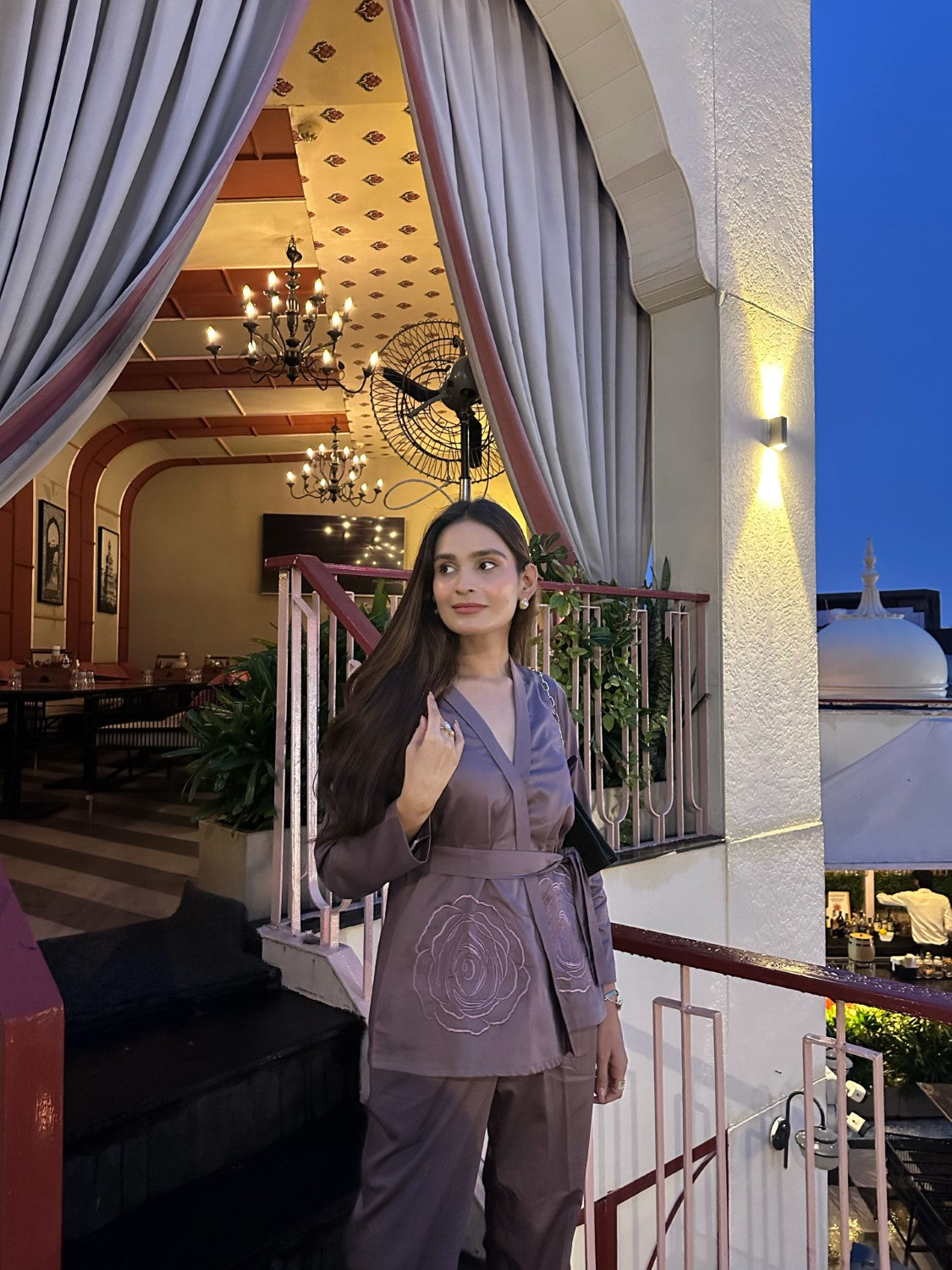 Brown Italian Cotton Blazer Co-ord Set With Embroidery