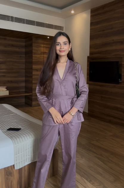 Brown Italian Cotton Blazer Co-ord Set With Embroidery