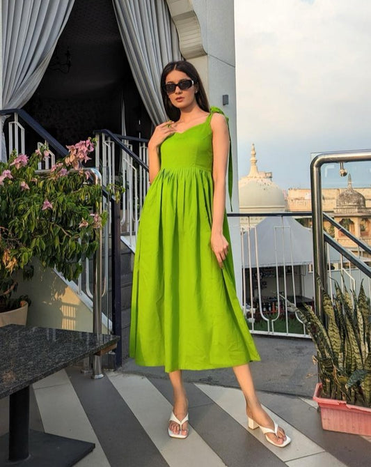 Textured Green Cotton Flex Dress