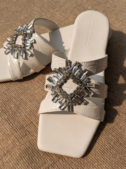 Mia Crystal Sliders White