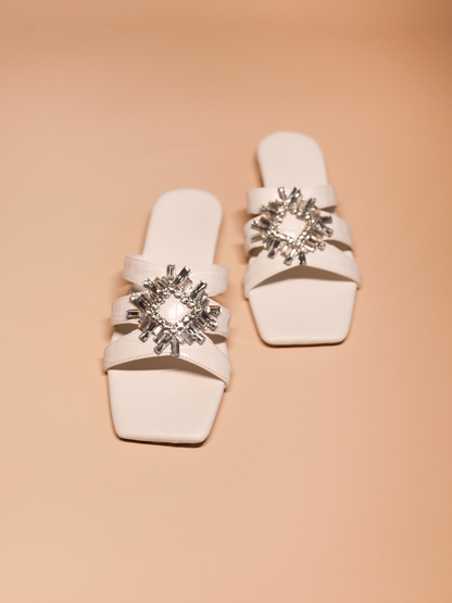 Mia Crystal Sliders White