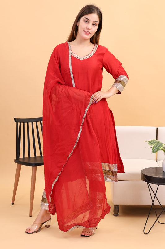 Chanderi silk kurta set with gota work and dupatta