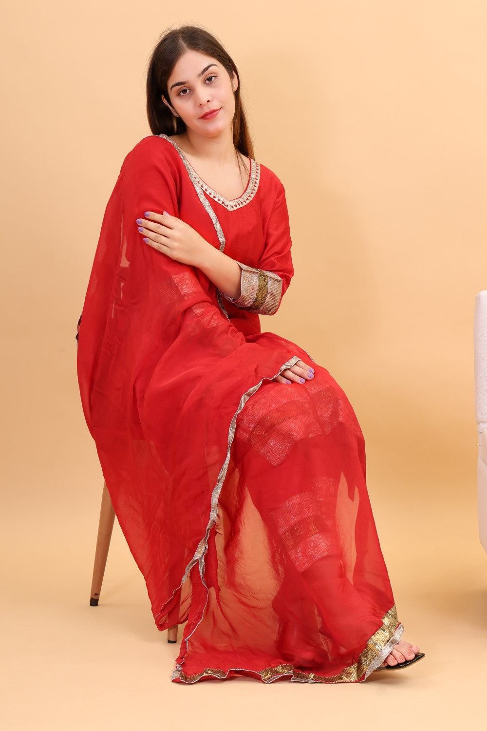 Chanderi silk kurta set with gota work and dupatta