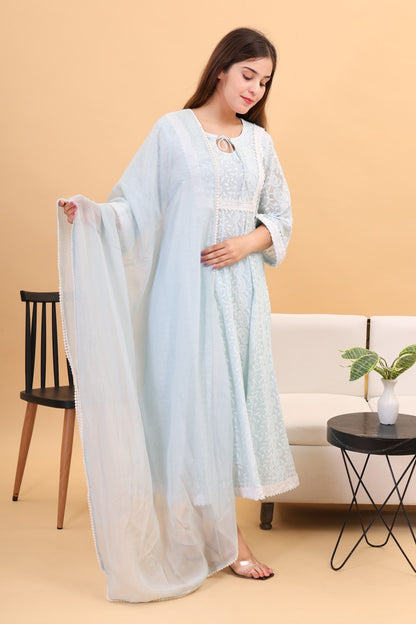 Georgette chicken kari anarkali kurta set with dupatta