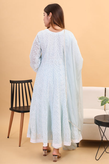 Georgette chicken kari anarkali kurta set with dupatta