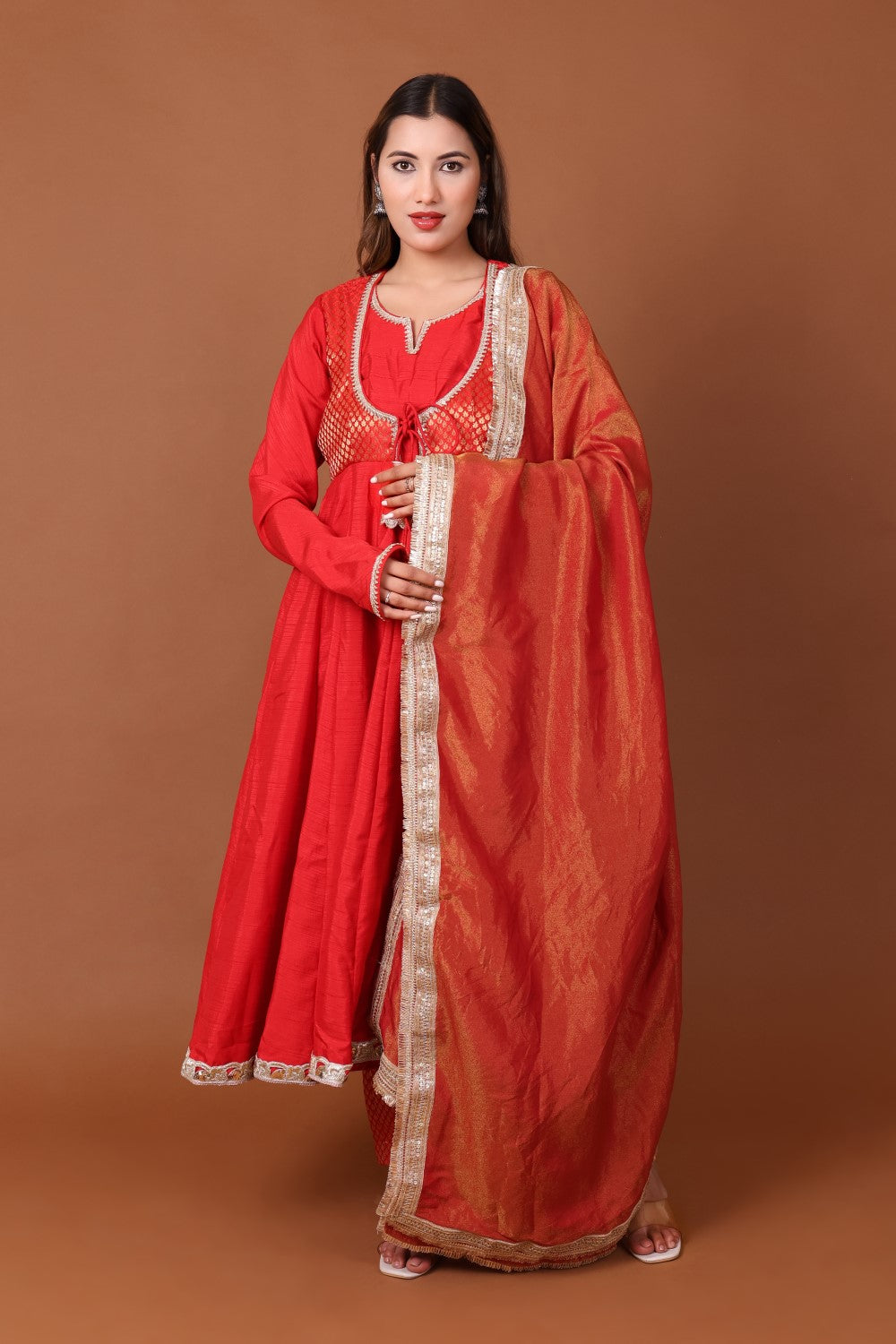 Brocade Satin Dupion Anarkali Kurta Set with Dupatta