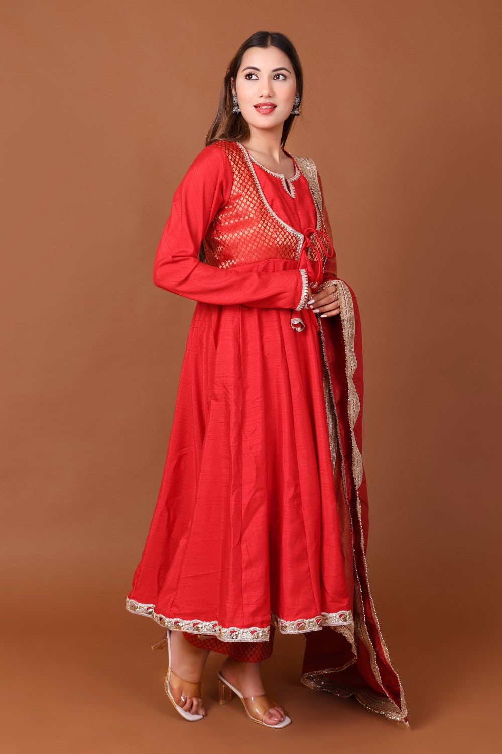Brocade Satin Dupion Anarkali Kurta Set with Dupatta