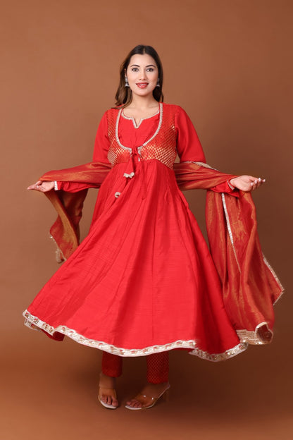 Brocade Satin Dupion Anarkali Kurta Set with Dupatta