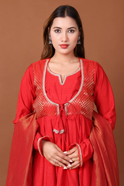 Brocade Satin Dupion Anarkali Kurta Set with Dupatta