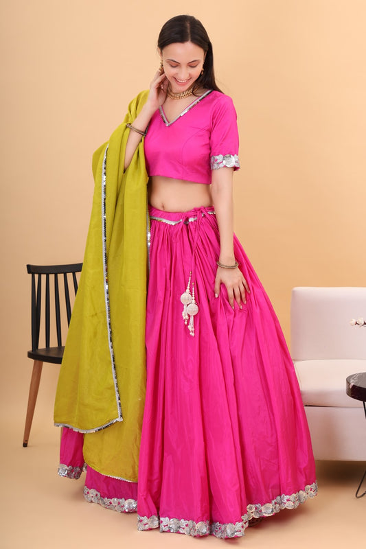 Pink silk lehanga with tissue silk dupatta