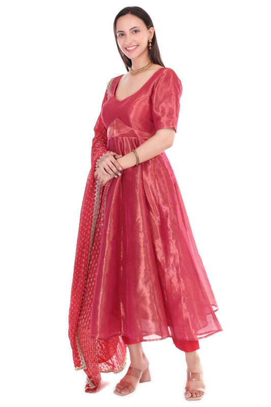 Tissue silk anarkali set with georgette dupatta