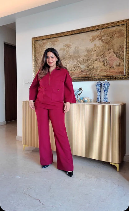 Mahira Co-Ord Set - Cherry Red