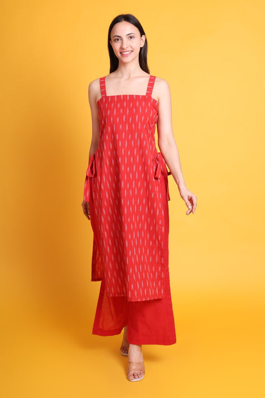 Ikat Strap Kurta with Wide Leg Pant