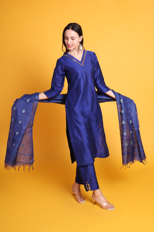 Silk Kurta Set with Silk Dupatta and Handwork