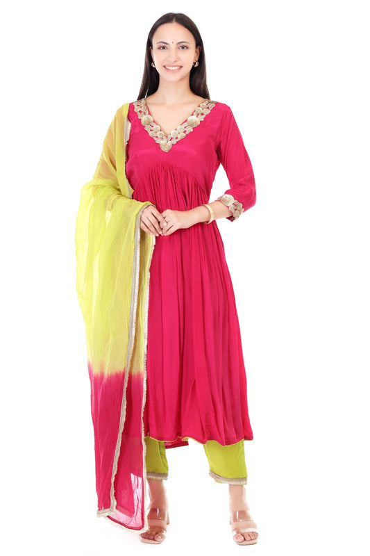 Crepe anarkali with orgenzza dupatta