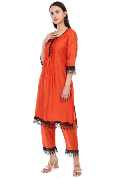Chanderi kurta set with lace work