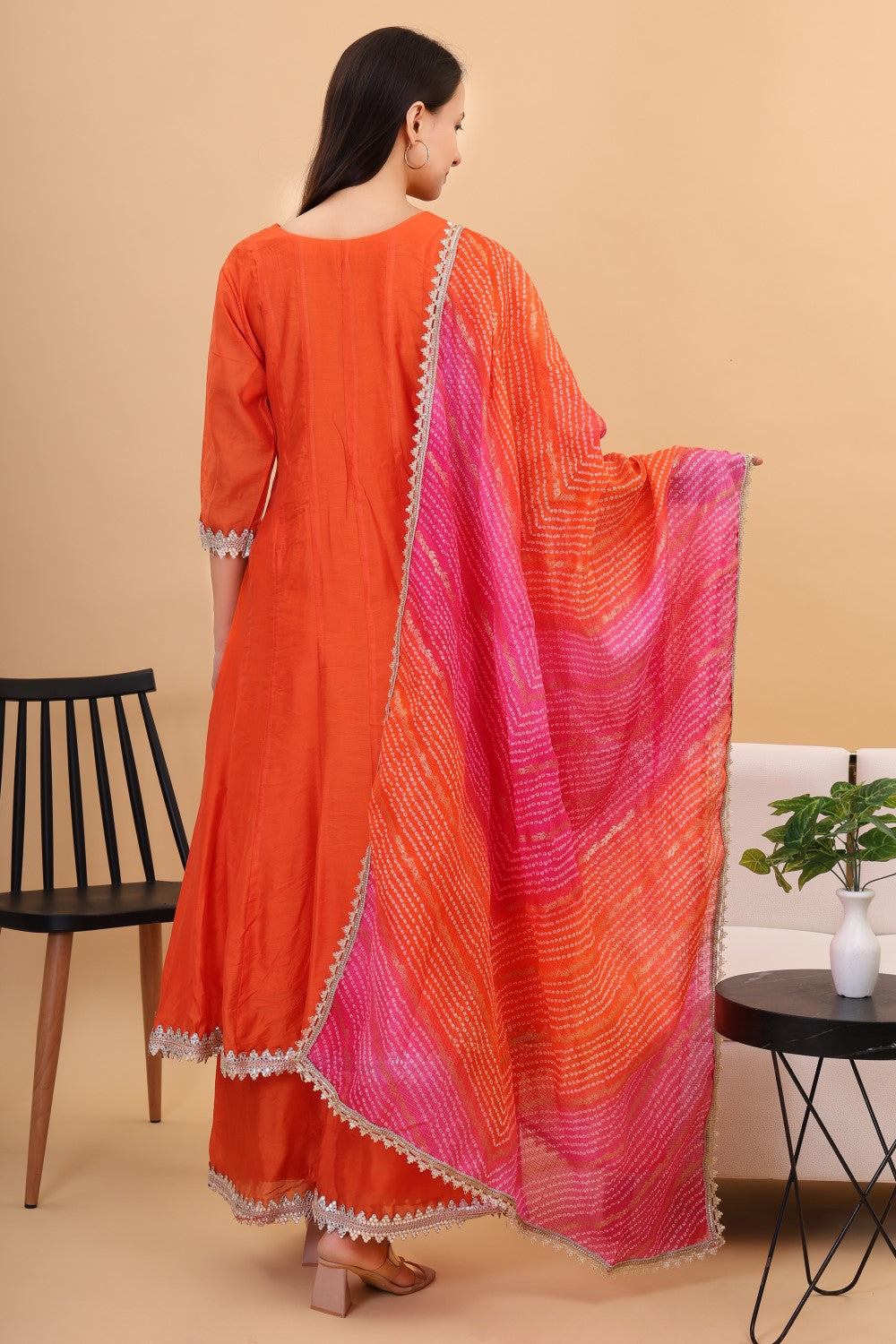 Chanderi silk anarkali set with kotadoria dupatta