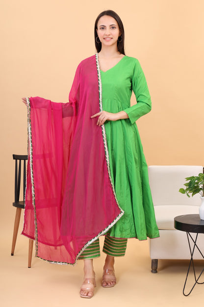 Silk anarkali set with organza dupatta