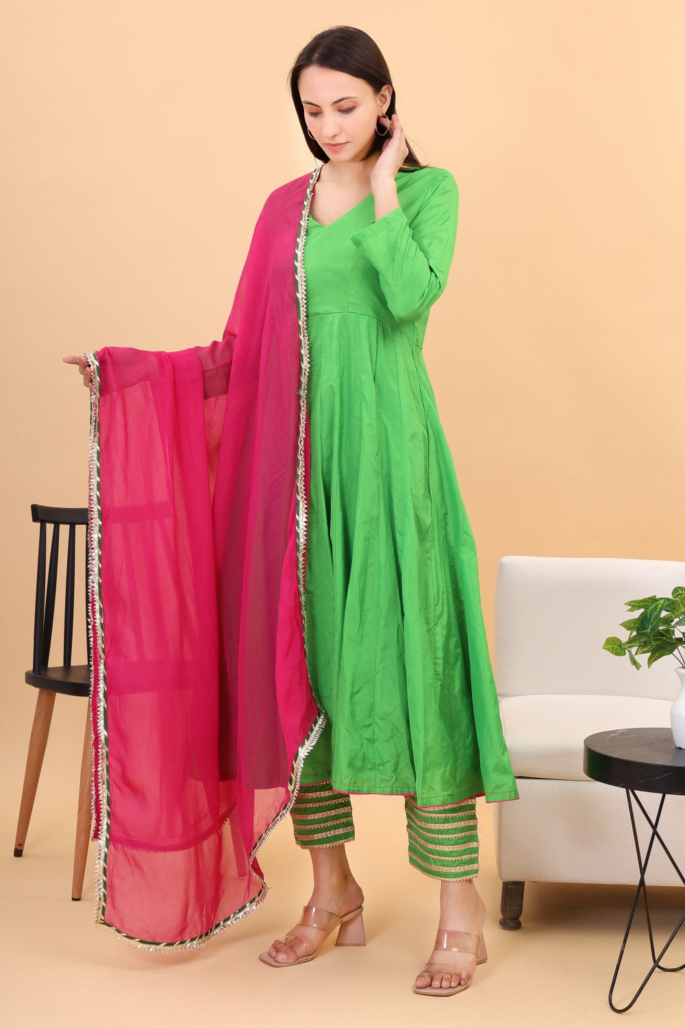 Silk anarkali set with organza dupatta