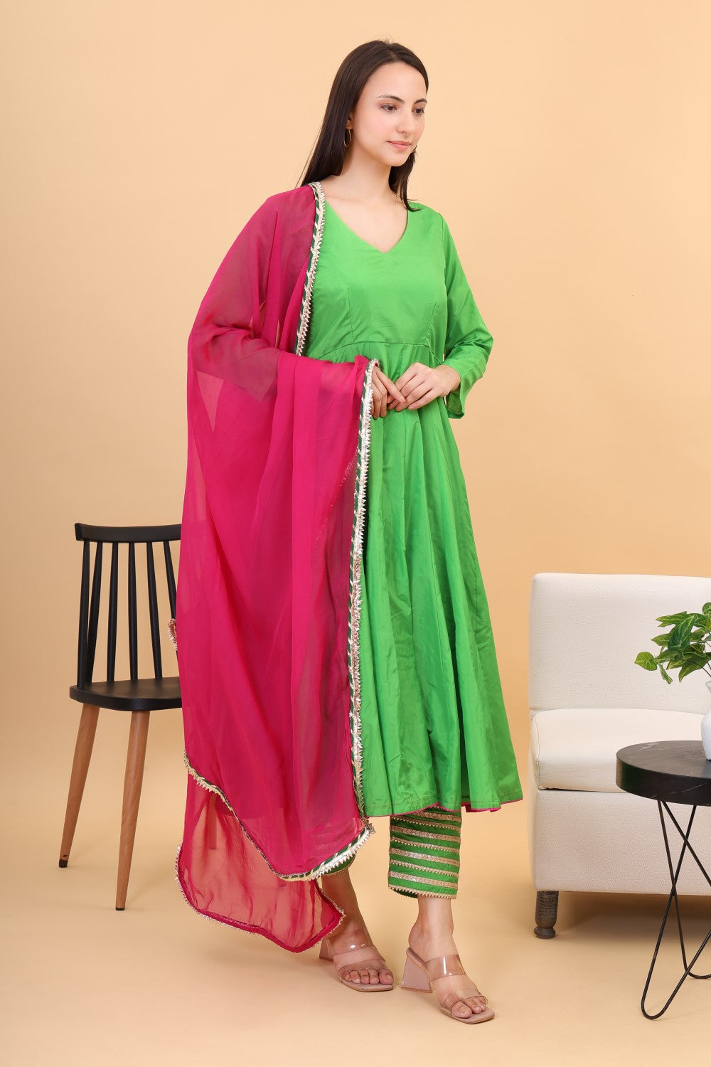 Silk anarkali set with organza dupatta