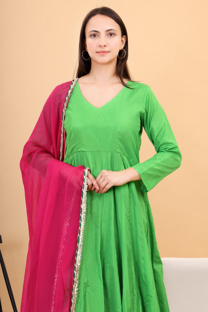 Silk anarkali set with organza dupatta