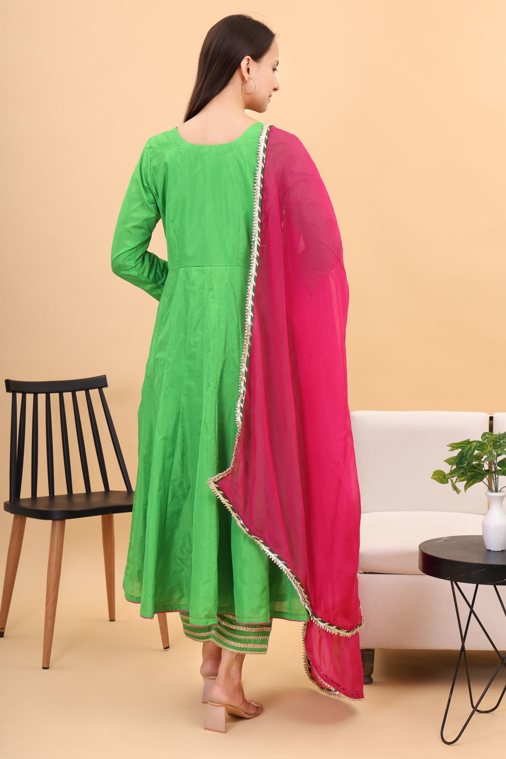 Silk anarkali set with organza dupatta