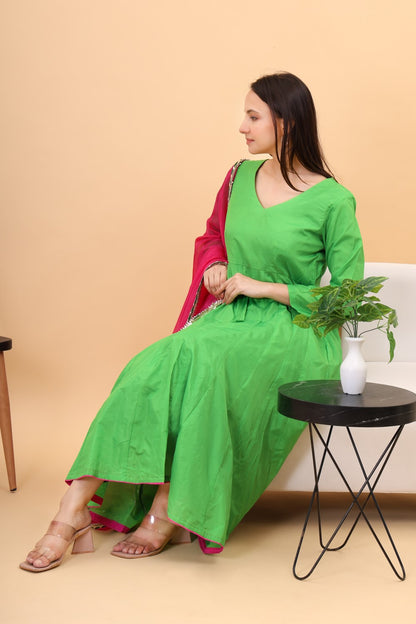 Silk anarkali set with organza dupatta