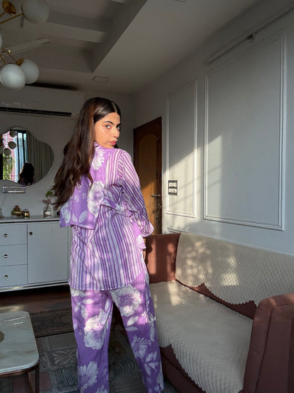 Purple Pure Cotton Printed 3 Pcs Co-ord Set