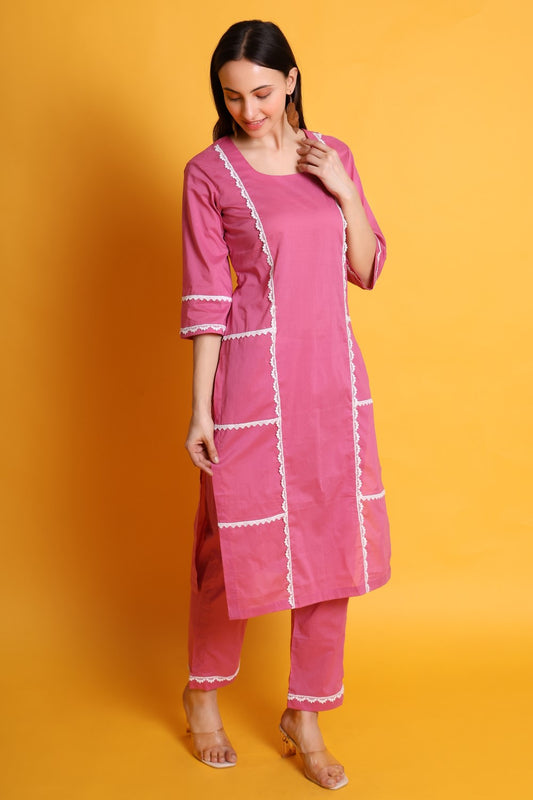 Pure Cotton Chicken Lace Work Kurta Set