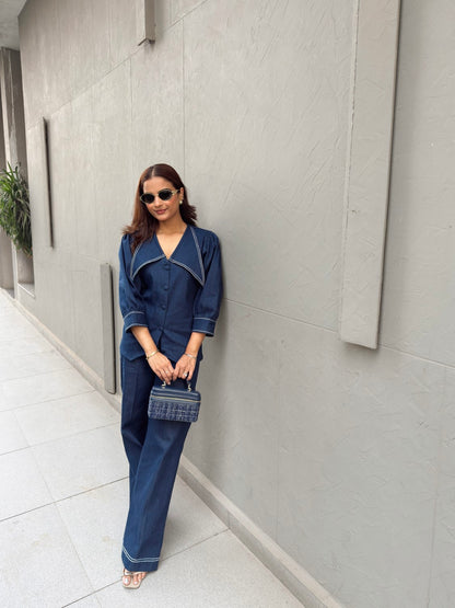 Marine Oversized Collar Denim Set