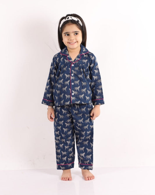 Navy Blue Giraffe Print Night Suit