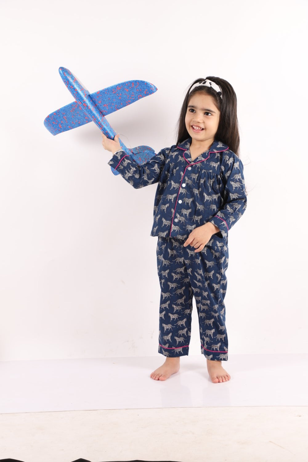 Navy Blue Giraffe Print Night Suit