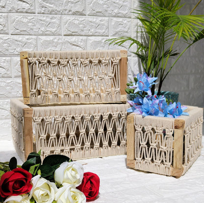 Iconic Macrame Woven Handcrafted Baskets Set Of 3