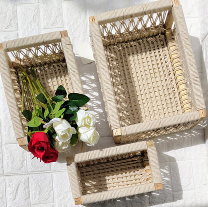 Iconic Macrame Woven Handcrafted Baskets Set Of 3