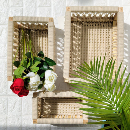 Iconic Macrame Woven Handcrafted Baskets Set Of 3