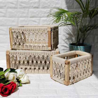 Iconic Macrame Woven Handcrafted Baskets Set Of 3